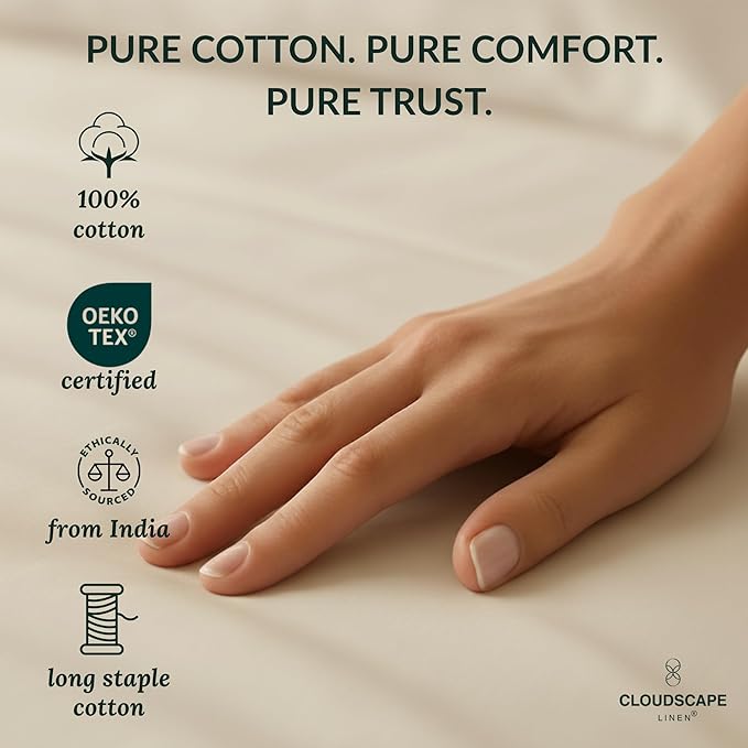 Cloud Scape Linen 100% Egyptian Cotton Sheets for Queen Size Bed, 400 Thread Count, 4 Pieces Bedding Set, Hotel Quality, Silky Soft, Deep Pockets up to 17”, Ivory