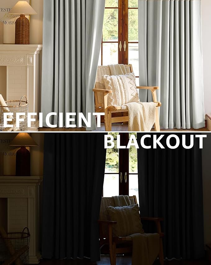 jinchan Chenille Blackout Curtains 84 Inches Long Light Grey Thermal Insulated Curtains for Bedroom Living Room 2 Panels Triple-Weave Noise Reducing Drapes Back Tab Privacy Window Curtains 50x84 Inch