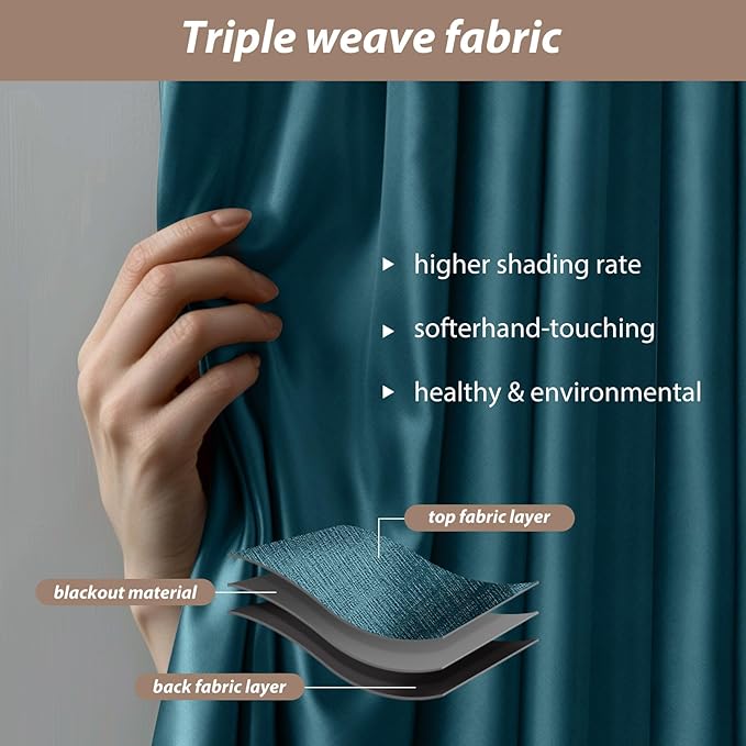 Room Divider Curtains with Ceiling Curtain Track Set Window Curtain for Bedroom,Living Room Total Blackout Thermal Insulated Privacy Ceiling Track Curtain W 12 × H 6 FT Azure Blue drape&Black track