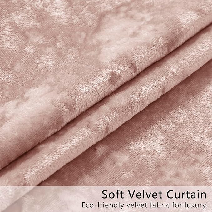 SMILETIME Pink Crushed Velvet Curtains 52x84 inch Luxurious Thermal Insulated Soundproof Drapes for Living Room Bedroom Office Soft and Durable Light-Filtering Window Treatments, 2 Panels