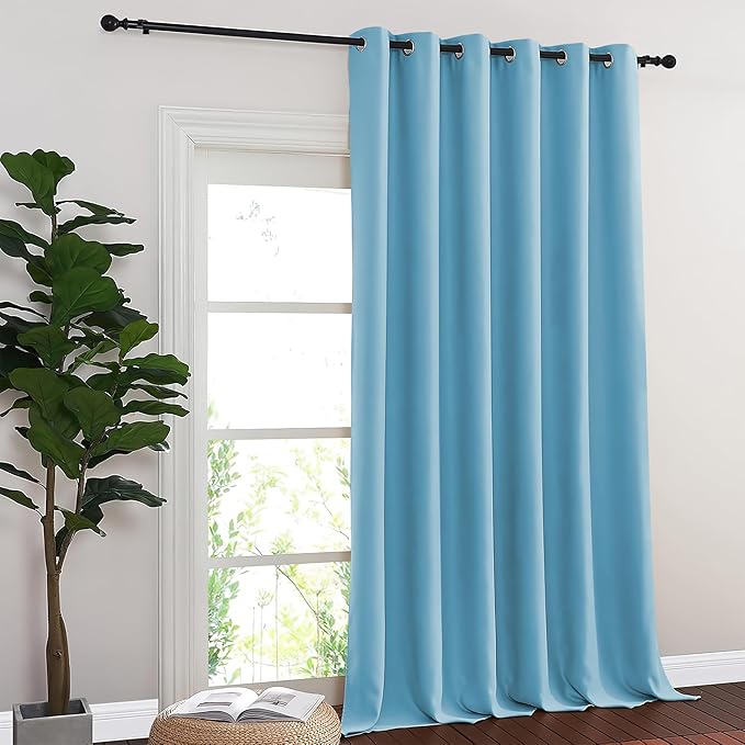 NICETOWN Sliding Door Curtain 108 Inches Long - Blackout Thermal Insulated Grommet Room Divider Privacy Drape for Patio Glass Door, 1 Panel, Teal Blue, 100 Inch Extra Wide