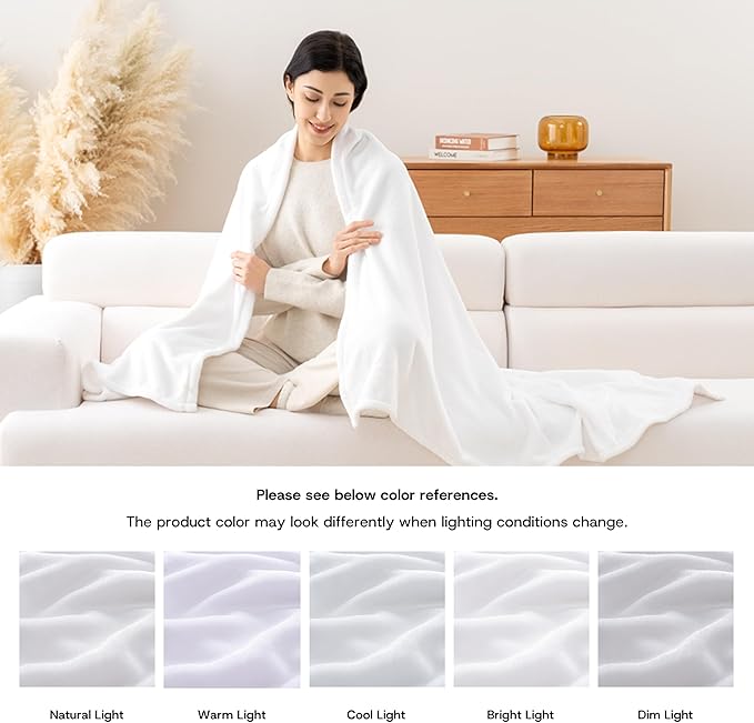 Luxury Fleece Warm Blanket, Soft Lightweight Velvety Plush Blanket for Sofa and Bed, Cozy Comfy for All Seasons(True White, 90×90 Inches)