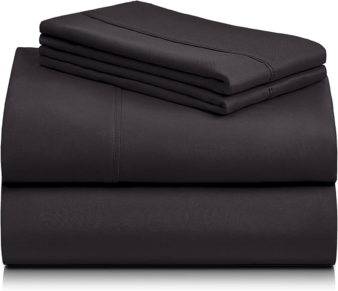 LuxClub 3 PC Twin XL Sheet Set, Deep Pockets Wrinkle Free Cooling Bed Sheets Hotel Bedding for Women, Men, Kids & Teens, Includes 1 Fitted Sheet, 1 Flat Sheet and 1 Pillowcase-Silky Soft Black