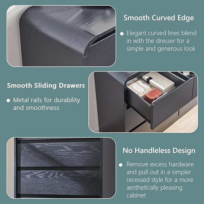 Modern 7 Drawers Dresser for Bedroom, 55" Tall Dressers & Chest of Drawers w/Curved Profile Design, Wood Mid Century Vertical Storage Dressers Organizer for Bedroom, Living Room, Black