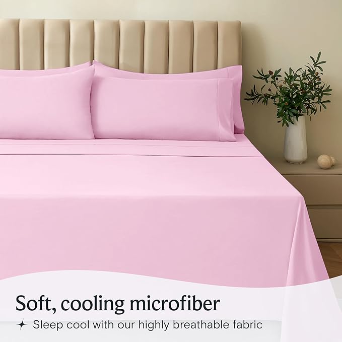 LuxClub 3 PC Twin XL Sheet Set, Deep Pockets Wrinkle Free Cooling Bed Sheets Hotel Bedding for Women, Men, Kids & Teens, Includes 1 Fitted Sheet, 1 Flat Sheet and 1 Pillowcase-Silky Soft Powder Pink