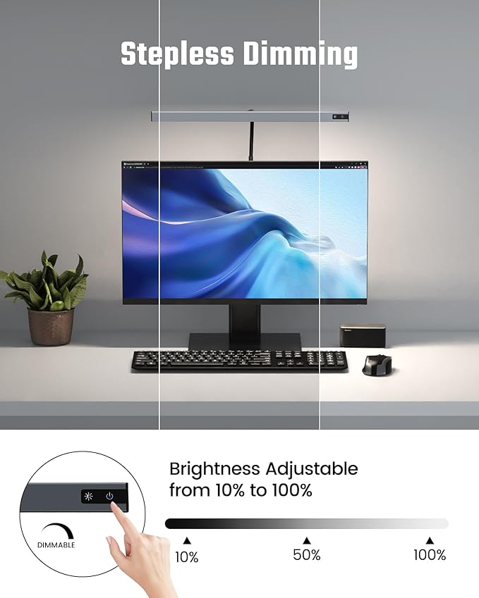 SUPERDANNY LED Desk Lamp for Office Home, Eye-Caring Desk Light with Adjustable Gooseneck, 12W Touch Control Dimmable Brightness, Architect Clamp Lamp with USB Adapter, Grey