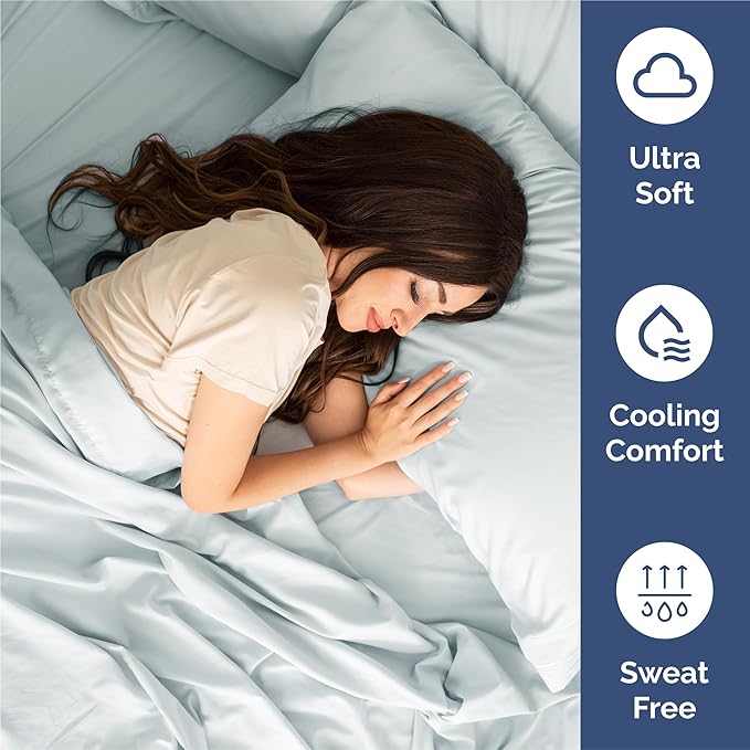 Split King 7 Piece Sheet Set - Cooling & Breathable - Hotel Luxury Bedding, Includes Fitted Sheets for Women, Men, Kids & Teens - 1 Flat, 2 Fitted Sheets, 4 Pillowcases with Deep Pockets - Ice Blue