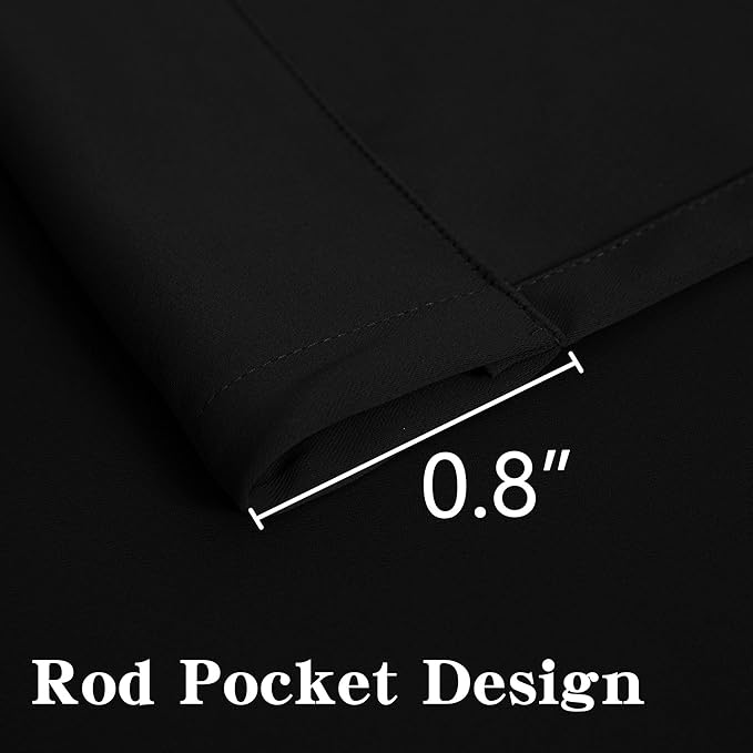 Black Blackout Curtains 90 Inch Length 2 Panels Set, Black Out Curtains for Bedroom 90 Inch Long, Rod Pocket Energy Saving Room Darkening Drapes for Living Room Window(W52 x L90)