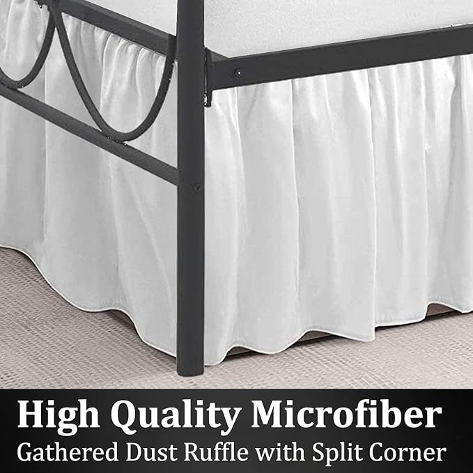 SKY BEDDINGS - Full Size Ruffled Bed Skirt with Split Corners - 16 Inch Drop Dust Ruffle Bed Skirt with Platform Three Sided Coverage - 100% Microfiber, White