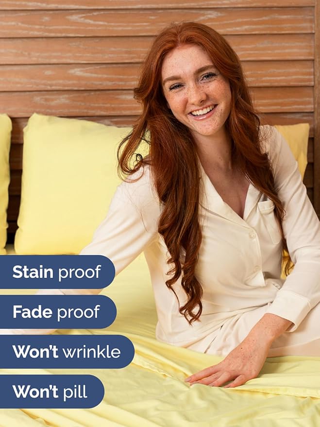 Extra Deep Twin XL Sheet Set - 4 Piece Breathable & Cooling Sheets - Hotel Luxury Bed Sheets Set - Easy & Secure Fit - Soft, Wrinkle Free & Comfy Sheets Set - Yellow Sheet Set with Extra Deep Pockets