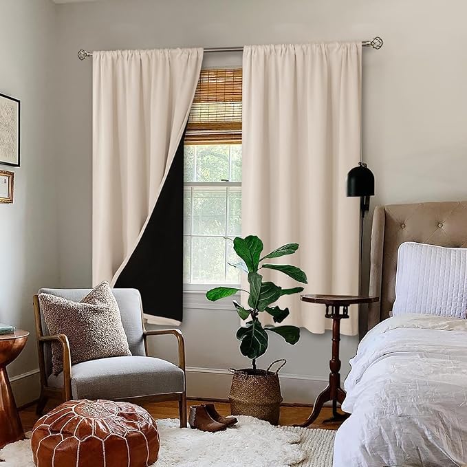 BGment Champagne Blackout Curtains for Bedroom 63 Inch Length, Thermal Insulated Full Room Darkening Soundproof Window Curtains Drapes with Rod Pocket, 2 Panels，Each Panel 52 Inch Wide
