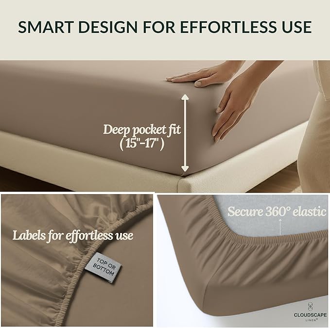 Cloud Scape Linen 100% Egyptian Cotton Sheets Full Size, 4 Pieces Luxury Bedding Set, 400 Thread Count,Hotel Quality, Silky Soft, Deep Pockets up to 17, Taupe