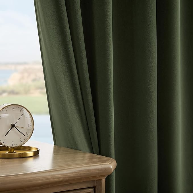 Joydeco Olive Green Velvet Curtains 72 inch Length 2 Panels, Luxury Blackout Rod Pocket Thermal Insulated Window Curtains, Super Soft Room Darkening Drapes for Living Room Bedroom,W52 x L72 inches
