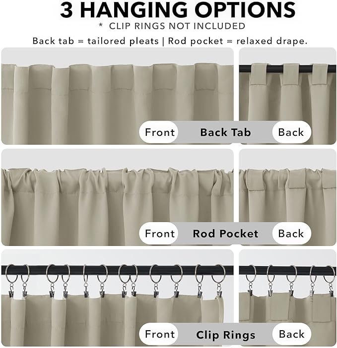 Deconovo Blackout Curtains, Thermal Insulated, W70 x L63 2 Panels, Back Tab, Machine Washable, Room-Darkening Drapes for Bedroom/Living Room Light Beige