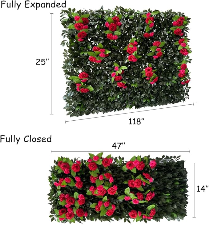 Sumery Expandable Fence Privacy Screen for Balcony Patio Outdoor,Decorative Faux Ivy Fencing Panel,Artificial Hedges (Single Sided Leaves) (1, Branches -Red Rose)