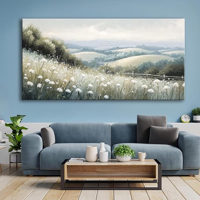 Sea of Flowers Canvas Wall Art - Modern landscape Paintings for Living Room, Bedroom Wall Decor, Framed Wall Art for Home or Office Decoration, Large Art 60x120cm(24x48in)