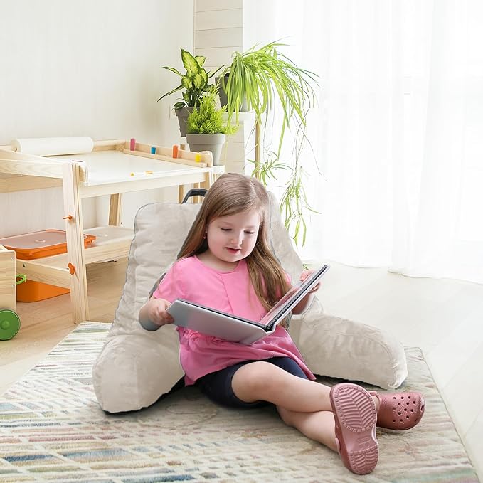 Nestl Reading Pillow with Shredded Memory Foam, Designed for Sitting Up in Bed and Couch, Back and Arms Adjustable Support for Adult & Teens Backrest Pillows for Reading, with Washable Cover Linen