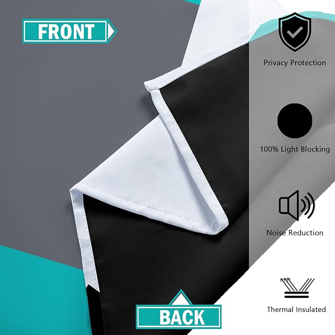 Teal/Turquoise 100% Blackout Curtains for Bedroom 84 inch Length 2 Panels Set White Grey Modern Abstract Geometric Black Out Curtains Room Darkening Window Drapes for Living Room, 42Wx84L