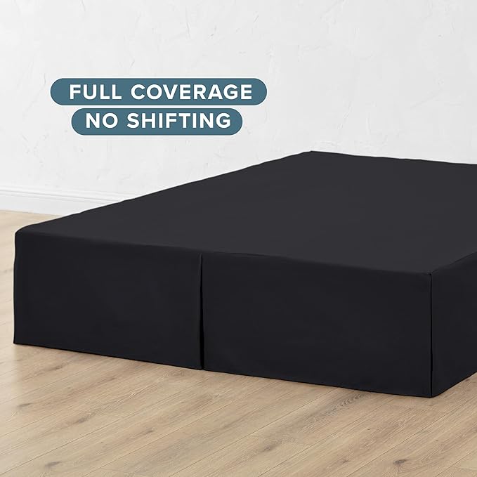 Bare Home Kids Twin Bed Skirt - 15-Inch Tailored Drop Easy Fit - Bed Skirt for Beds - Center & Corner Pleats (Twin, Black)