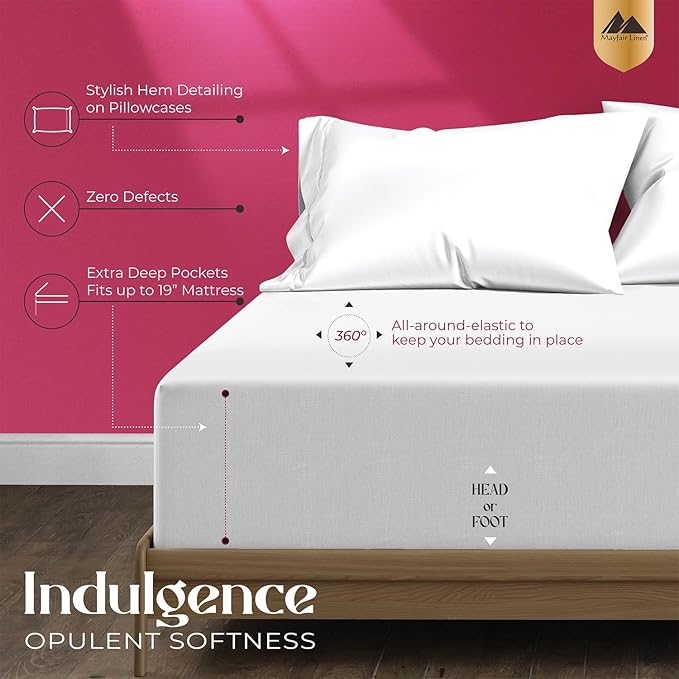 Mayfair Linen 100% Egyptian Cotton Full Size Bed Sheets - Luxury 1200 Thread Count Egyptian Cotton Sheets Full Size Bed Set (4 PC, White), Silky Soft, Cooling, 17" Deep Pocket Sateen Weave Bedding