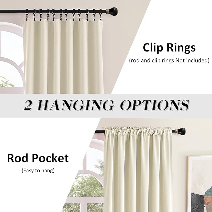 DONREN 2 Panels Cream Curtain Panels for Bedroom - Rod Pocket Thermal Insulated Curtains (42 x 96 Inch,Cream Beige)