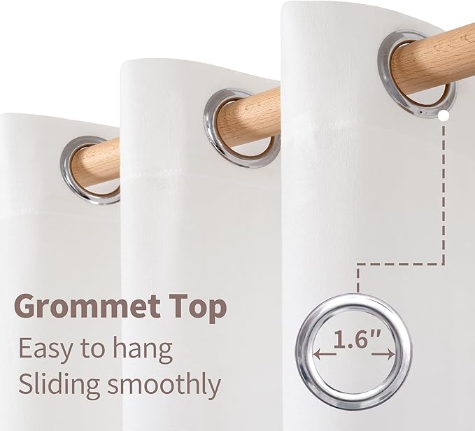 YoungsTex White Linen Sheer Curtains 80 Inches Length for Living Room, Grommet Window Drapes Light Filtering for Bedroom Office Privacy, 2 Panels, 52 X 80 Inch
