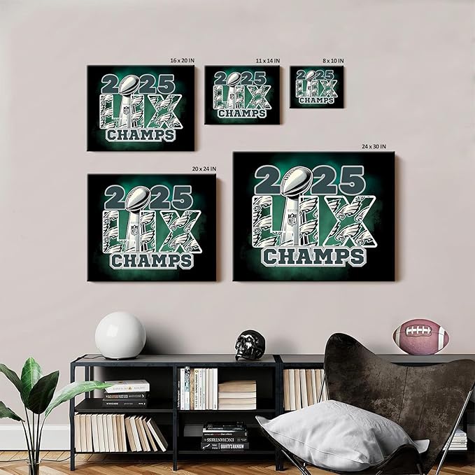 B.B.F MAKE 2025 Super Canvas Bowl Wall Art Champions Eagles Poster Print Philadelphia Oil Painting Canvas Wall Decor Sports Stars Picture Modern Bedroom Living Room Home Decoration, Framed 8x10inch