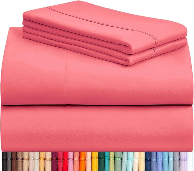 LuxClub 4 PC Sheet Set Bed Sheets Deep Pockets 16" Eco Friendly Wrinkle Free Cooling Machine Washable Hotel Bedding Silky Soft - Vermilion California King