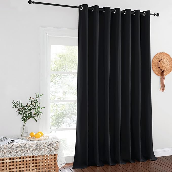 NICETOWN Black Out 132 inch Curtain for Patio Door, Grommet Thermal Insulated Room Divider Extra Wide Window Treatment Sound Reducing for Bedroom, Black, 1 Panel, W100 x L132