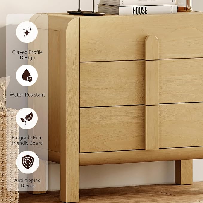 WAMPAT 3 in 1 9 Drawer Dresser for Bedroom, 94.5" Wide Mid Century Modern Wide Chest of Drawer, Wood Tall Nightstand with Curved Edge Handles, Closet Dresser TV Stand for Bedroom, Oak