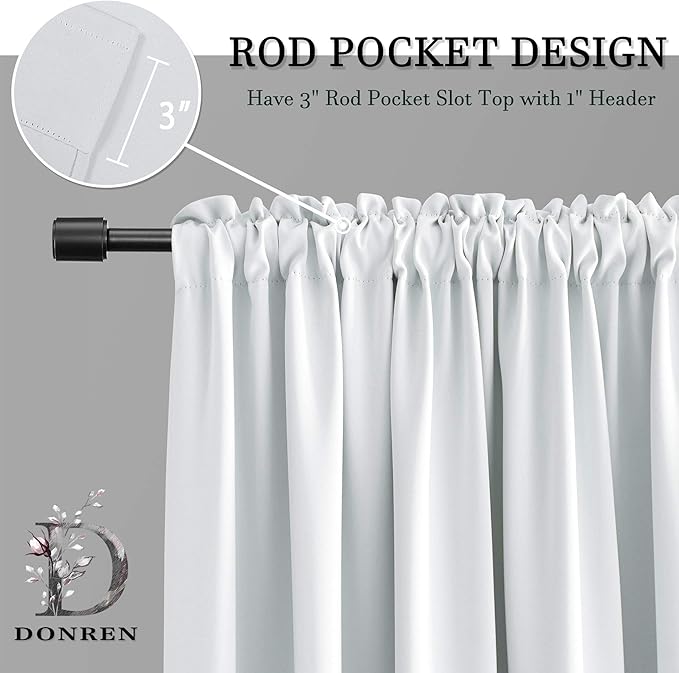 DONREN 72 Inch Room Darkening Curtain Panels - Thermal Insulated Rod Pocket Curtains for Living Room (Greyish White,2 Panels)