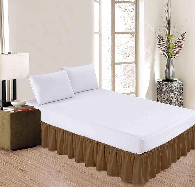 Sleepwell Taupe Solid, Full Size Ruffled Bed Skirt 21 Inch Drop Split Corner,100 Percent Pure Egyptian Cotton 400 Thread Count, Wrinkle & Fade Resistant