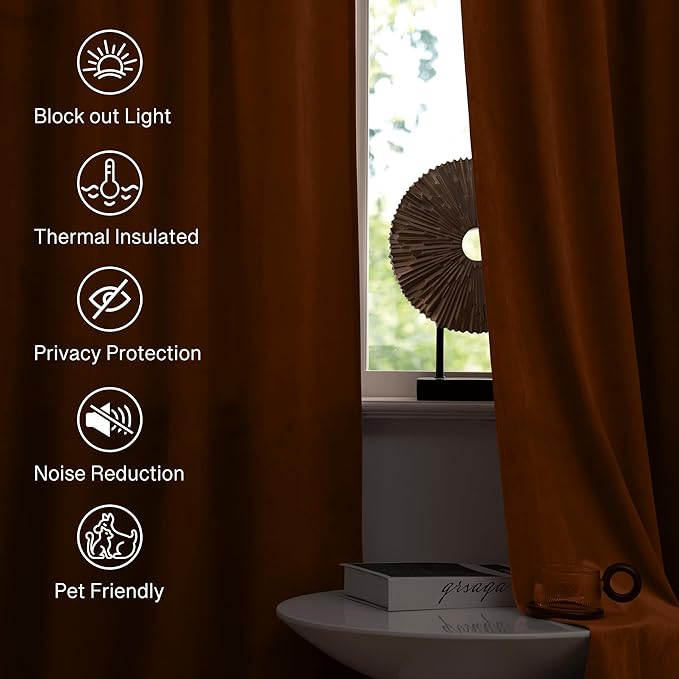 StangH Orange Velvet Curtains 108 inches Long, Extra Long Luxury Home Decor Room Darkening Energy Saving Window Treatment Holiday Backdrops for Party, W52 x L108, 2 Panels