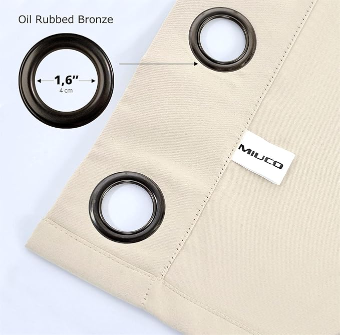 MIUCO Room Darkening Grommet Thermal Insulated Blackout Window Curtains Panels for Bedroom Set of 2 52x95 Inch Begie, Bonus 2 Tie Backs Included