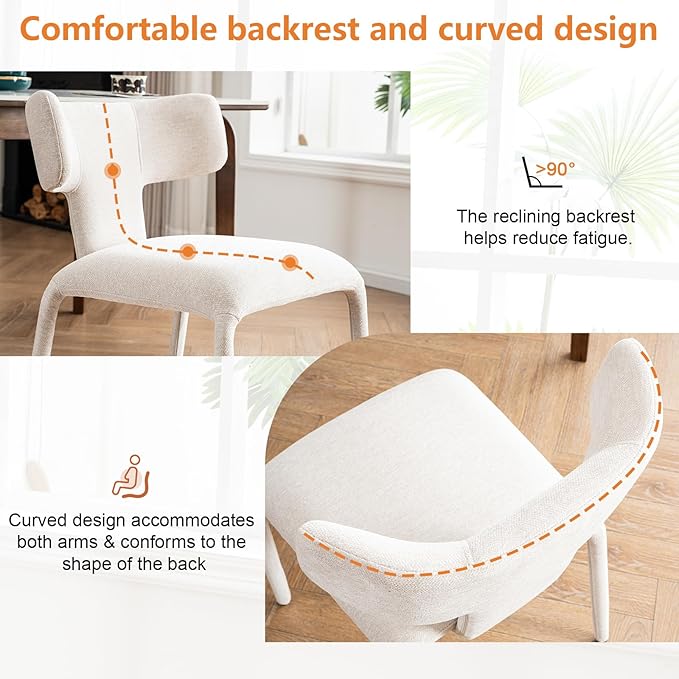 Kidol & Shellder Dining Chairs Set of 4,Modern Upholstered Fabric Dining Room Chairs with Curved Barrel Back,Armless Kitchen Chairs with Metal Legs and Padded Seat for Living Room and Bedroom Beige