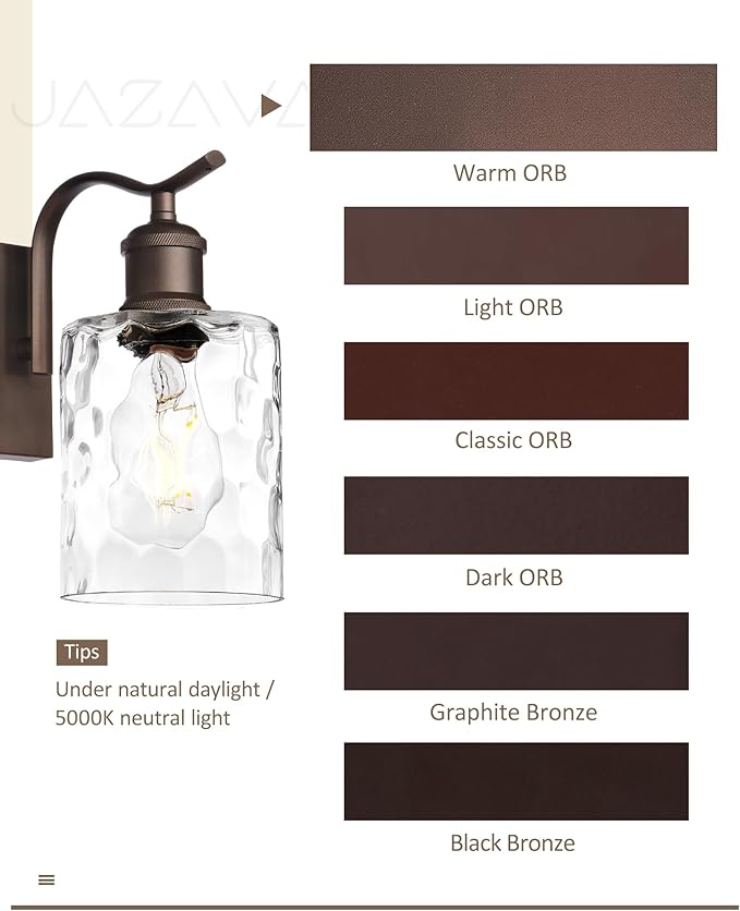 Bathroom Vanity Light Fixtures Over Mirror 3-Light Hammered Glass Wall Mounted Modern Oil Rubbed Bronze - VL01ORBH-3