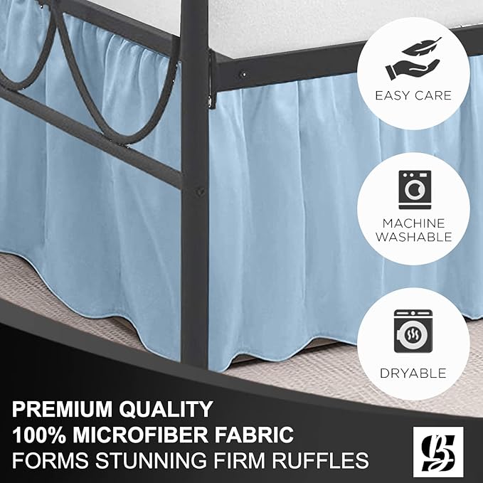 SKY BEDDINGS - Twin Size Ruffled Bed Skirt with Split Corners - 12 Inch Drop Dust Ruffle Bed Skirt with Platform Three Sided Coverage - 100% Microfiber, Light Blue