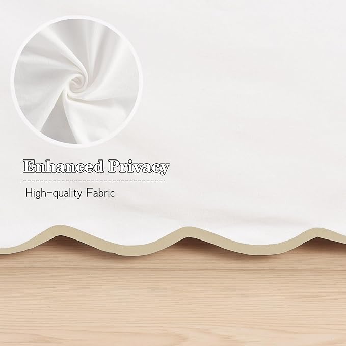 HIG Off-White Chic Twin XL Bed Skirt - Easy Fit Scallop Edge Pleated Bedskirts, 14 Inch Drop Anti-Slip Dust Ruffle, Thick Fabric for Enhanced Privacy, Pre-Washed for Long-Lasting Use(N60022)