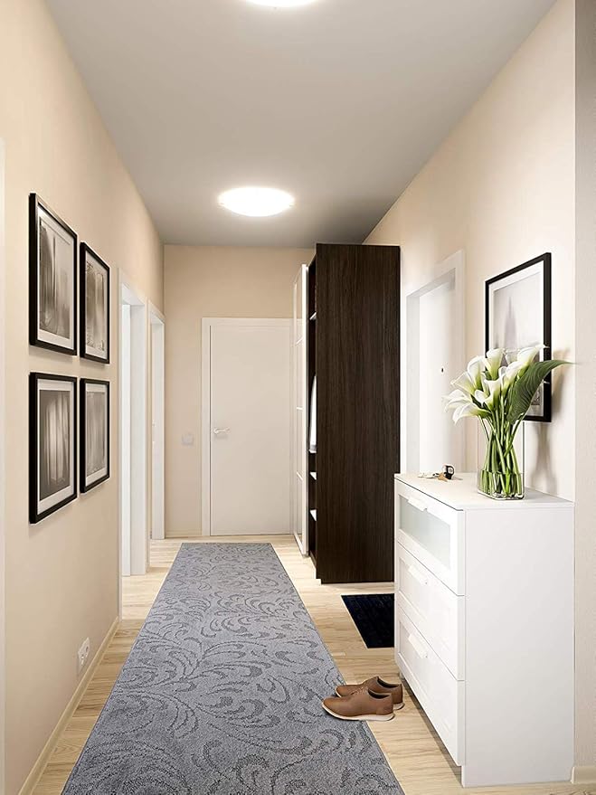 Custom Length Hallway Runner Rug,Slip Resistant,Floral Grey, 26 Inch X 6 feet, Sold and Priced Per Foot