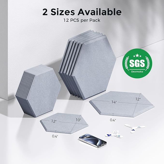 Self-Adhesive Acoustic Panels [390 lbs/yd³ Ultra-High Density], 2nd Generation Sound Absorbing Panel, Professional Level Sound Panel, Polyester Soundproof Foam [Size L, Cloud Grey]