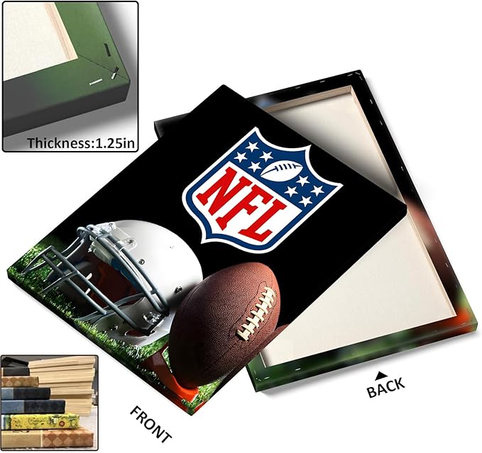 B.B.F MAKE American Football Canvas Wall Art Super Champions Bowl Poster Rugby Oil Painting Canvas Wall Decor Sports Picture Boys Gift Modern Bedroom Living Room Dorm Home Decoration, Framed 11x14inch
