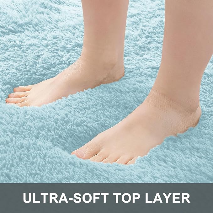 OLANLY 2x3 Machine Washable Small Bedside Rug, Soft Fluffy Shaggy Entryway Throw Rugs for Bedroom, Living Room, Indoor Floor Carpet for Kids Girls and Boys, Home Decor Aesthetic, Light Blue