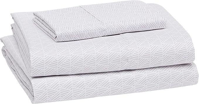 Amazon Basics Lightweight Super Soft Easy Care Wrinkle Free Microfiber 3 Piece Bed Sheet Set with 14-Inch Deep Pockets, Twin, Gray Crosshatch, Printed, Kids, Men & Women Bedding