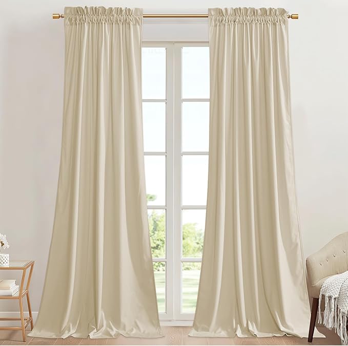 StangH Beige Curtains for Kids Bedroom Super Soft Smooth Velvet Light Dimming Window Drapes Rod Pocket Elegant Decoration for French Door/Hallway, W42 x L84, 2 Panels