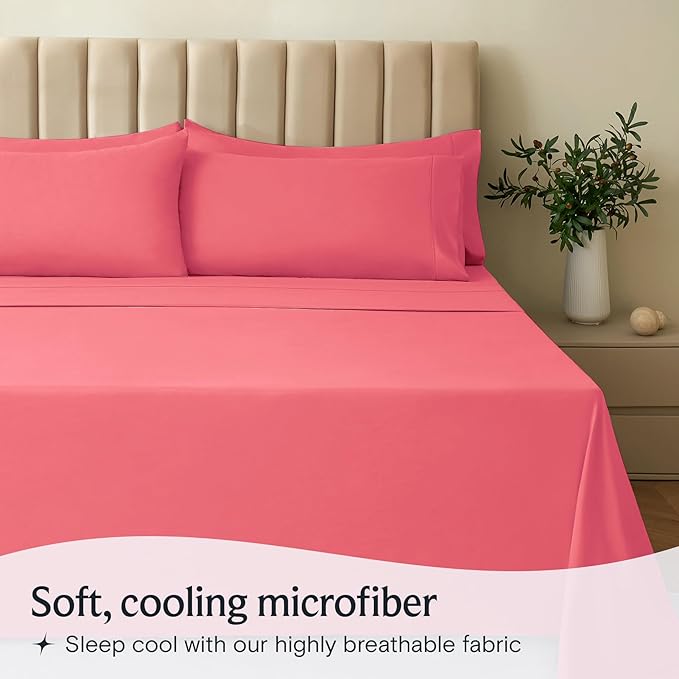 LuxClub 4 PC Sheet Set Bed Sheets Deep Pockets 16" Eco Friendly Wrinkle Free Cooling Machine Washable Hotel Bedding Silky Soft - Vermilion California King