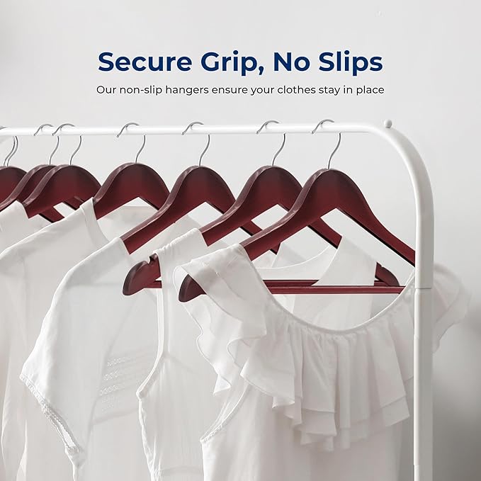 SereneLife 20-Pack Wooden Coat Hangers – Durable Suit Hangers with 360° Swivel Hook & Notches – Slim Design for Shirts, Jackets, Dresses, and More
