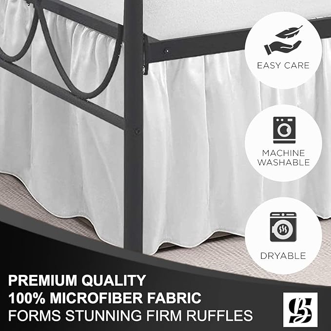 SKY BEDDINGS - Full Size Ruffled Bed Skirt with Split Corners - 21 Inch Drop Dust Ruffle Bed Skirt with Platform Three Sided Coverage - 100% Microfiber, White