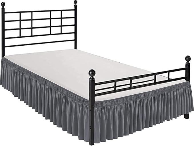 Biscaynebay Wrap Around Bed Skirts with Split Corners for King Beds 14" Drop, Dark Grey Elastic Dust Ruffles Adjustable Easy Fit Wrinkle & Fade Resistant Silky Luxurious Fabric Machine Washable
