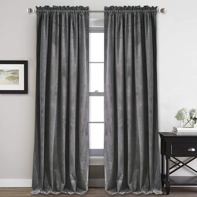 StangH Velvet Curtains 108 inches Long - Heavy-Duty Blackout Velvet Drapes Heat & Chill Resistant Window Panels for Villa/Patio Door, Grey, 52 by 108-inches, 2 Pcs
