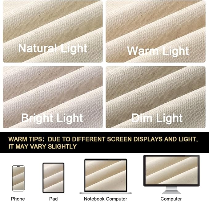 PrinceDeco Linen Black Out Curtains 54 Inches Long 100% Blackout Curtains for Bedroom Thermal Insulated with White Liner,Noise Reducing, 52" Wide Per Panel, Set of 2,Bleached Sand